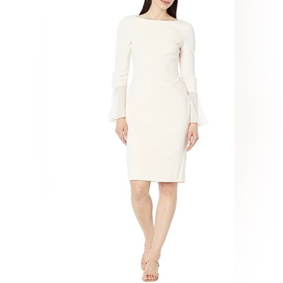 Calvin Klein Chiffon buttoned Bell Sleeve Blossom light pink Sheath‎ Dress new - Picture 1 of 4